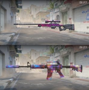 1º PREMIO = AWP ABERRAÇÃO CROMATICA FT StatTrak 2º PREMIO = M4A1-S PINTURA FALHA MW
